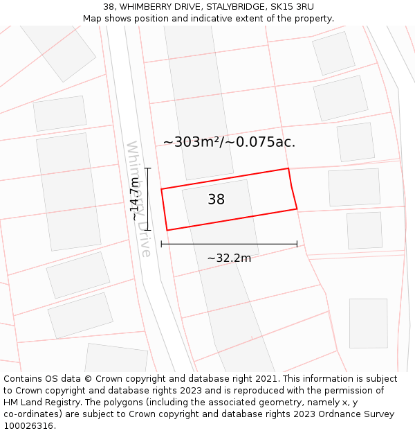 38, WHIMBERRY DRIVE, STALYBRIDGE, SK15 3RU: Plot and title map