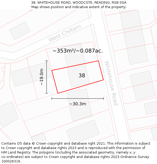 38, WHITEHOUSE ROAD, WOODCOTE, READING, RG8 0SA: Plot and title map