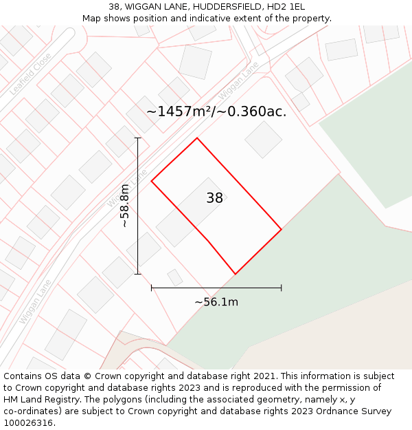38, WIGGAN LANE, HUDDERSFIELD, HD2 1EL: Plot and title map