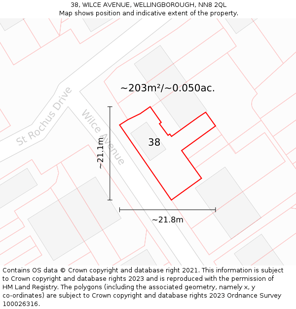 38, WILCE AVENUE, WELLINGBOROUGH, NN8 2QL: Plot and title map