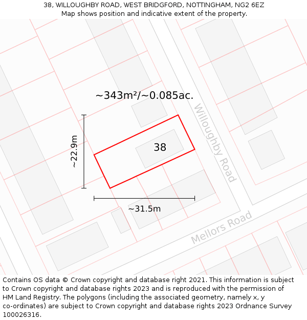 38, WILLOUGHBY ROAD, WEST BRIDGFORD, NOTTINGHAM, NG2 6EZ: Plot and title map