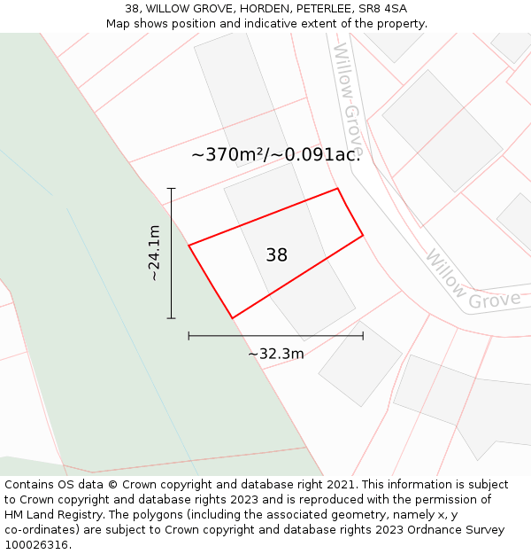 38, WILLOW GROVE, HORDEN, PETERLEE, SR8 4SA: Plot and title map