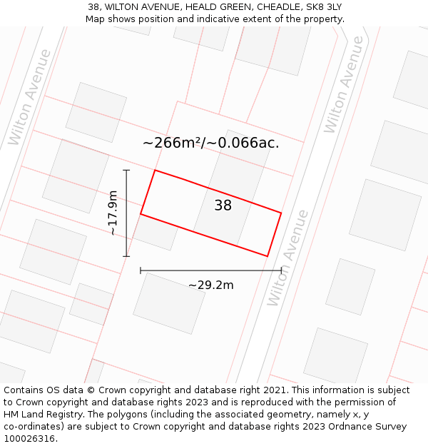 38, WILTON AVENUE, HEALD GREEN, CHEADLE, SK8 3LY: Plot and title map