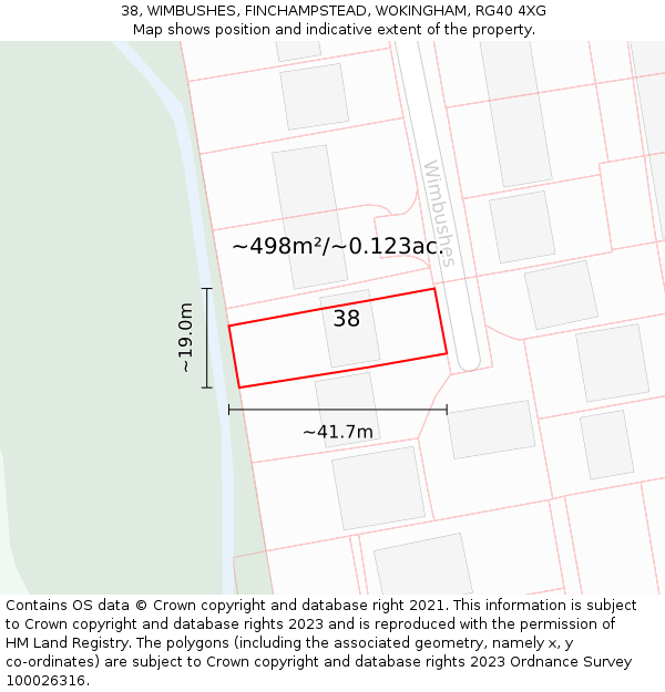 38, WIMBUSHES, FINCHAMPSTEAD, WOKINGHAM, RG40 4XG: Plot and title map