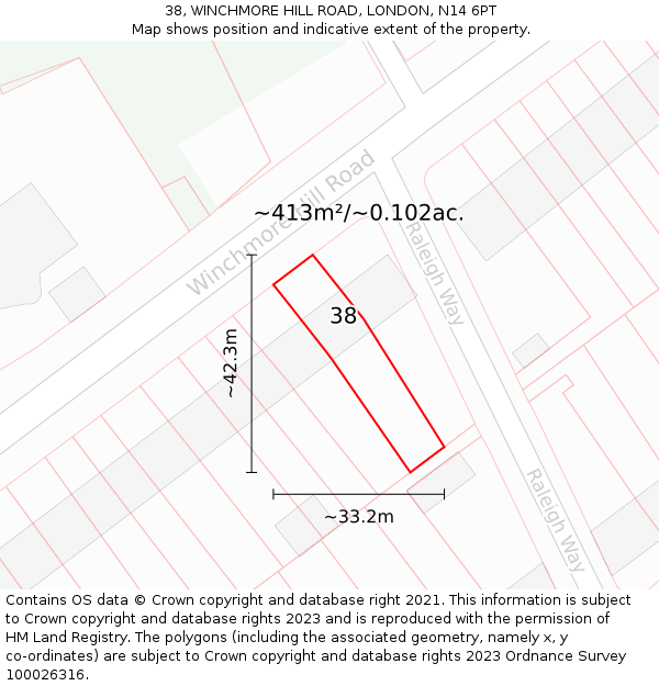 38, WINCHMORE HILL ROAD, LONDON, N14 6PT: Plot and title map