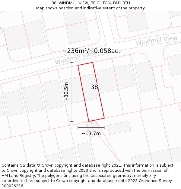 38, WINDMILL VIEW, BRIGHTON, BN1 8TU: Plot and title map