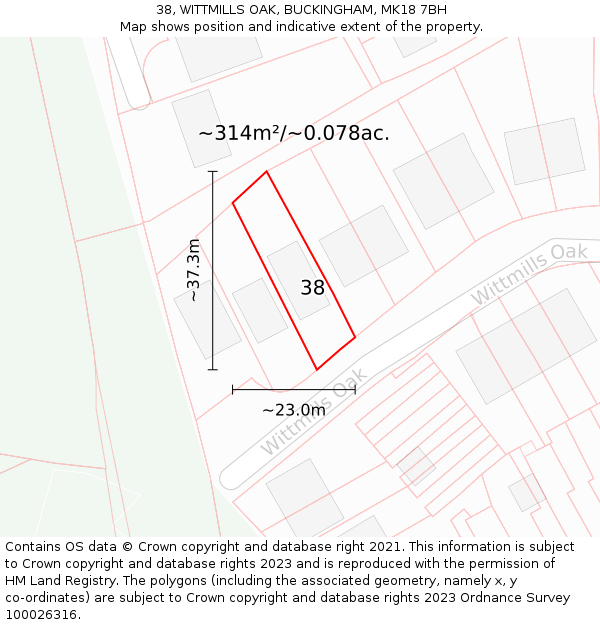 38, WITTMILLS OAK, BUCKINGHAM, MK18 7BH: Plot and title map