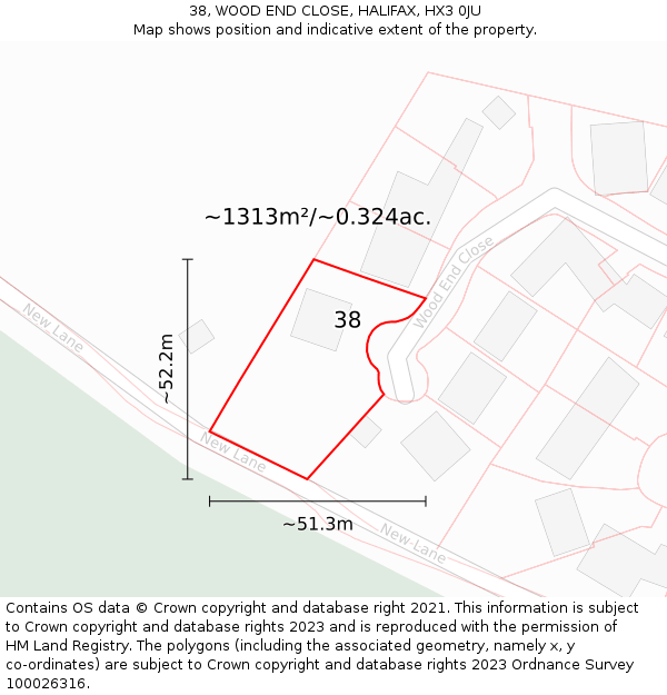 38, WOOD END CLOSE, HALIFAX, HX3 0JU: Plot and title map