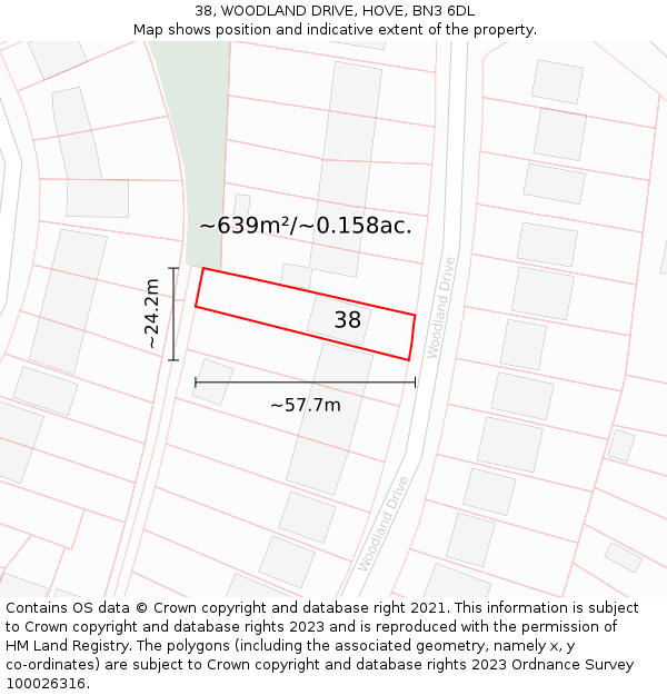 38, WOODLAND DRIVE, HOVE, BN3 6DL: Plot and title map