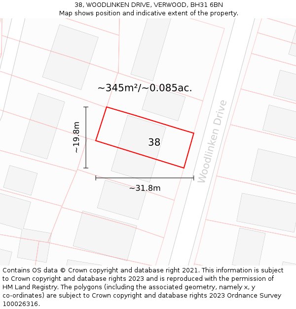 38, WOODLINKEN DRIVE, VERWOOD, BH31 6BN: Plot and title map