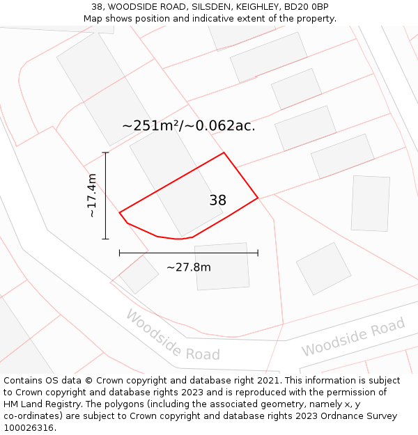 38, WOODSIDE ROAD, SILSDEN, KEIGHLEY, BD20 0BP: Plot and title map