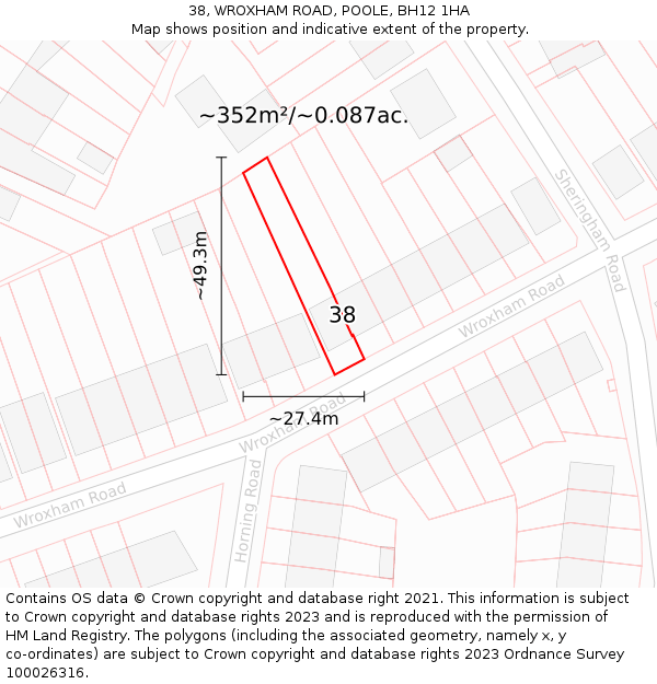 38, WROXHAM ROAD, POOLE, BH12 1HA: Plot and title map