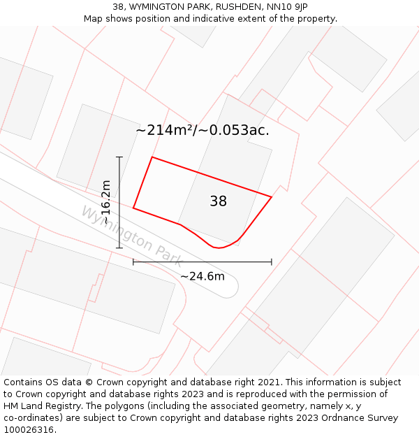 38, WYMINGTON PARK, RUSHDEN, NN10 9JP: Plot and title map