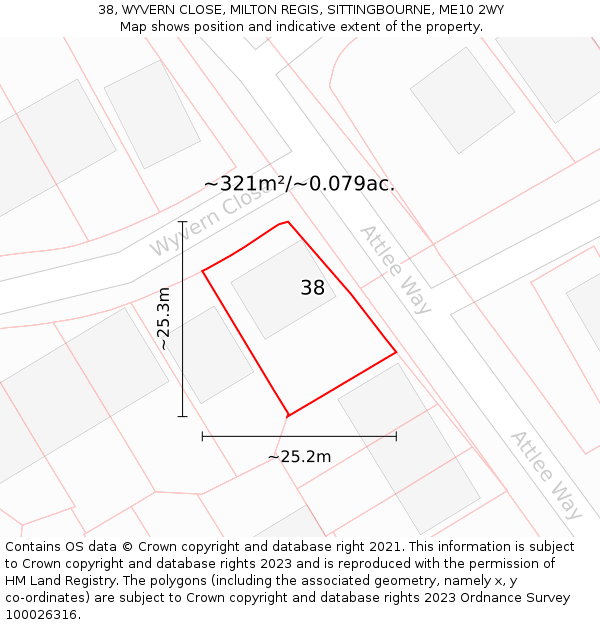 38, WYVERN CLOSE, MILTON REGIS, SITTINGBOURNE, ME10 2WY: Plot and title map