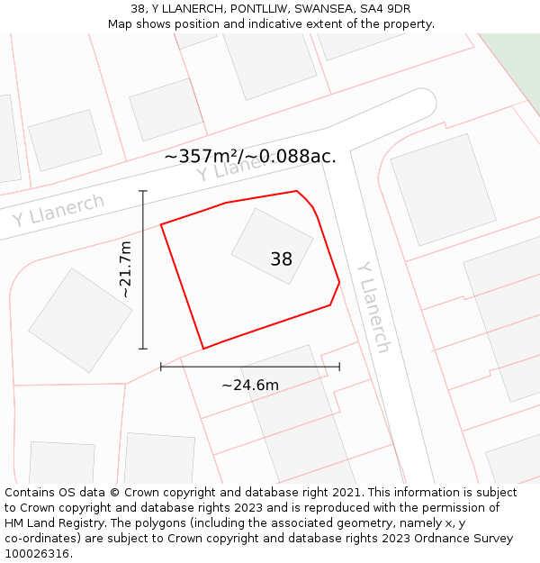 38, Y LLANERCH, PONTLLIW, SWANSEA, SA4 9DR: Plot and title map