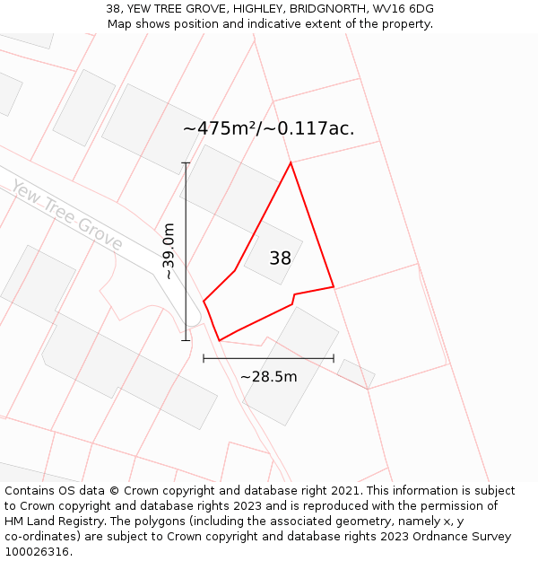 38, YEW TREE GROVE, HIGHLEY, BRIDGNORTH, WV16 6DG: Plot and title map