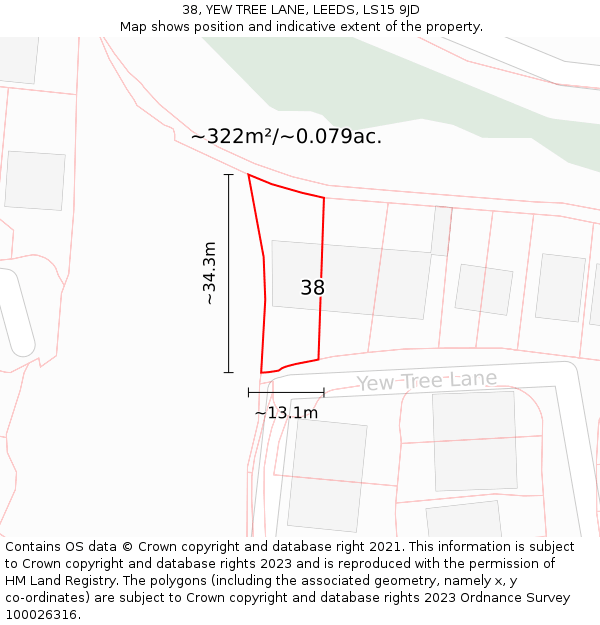 38, YEW TREE LANE, LEEDS, LS15 9JD: Plot and title map