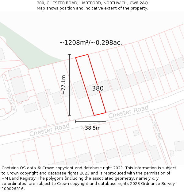 380, CHESTER ROAD, HARTFORD, NORTHWICH, CW8 2AQ: Plot and title map