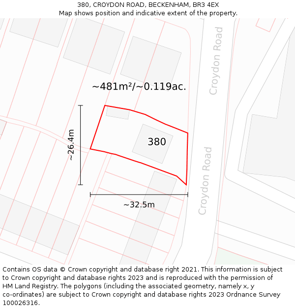 380, CROYDON ROAD, BECKENHAM, BR3 4EX: Plot and title map