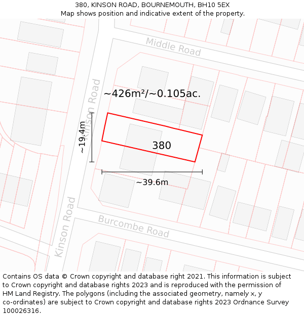 380, KINSON ROAD, BOURNEMOUTH, BH10 5EX: Plot and title map