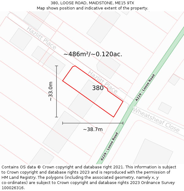 380, LOOSE ROAD, MAIDSTONE, ME15 9TX: Plot and title map