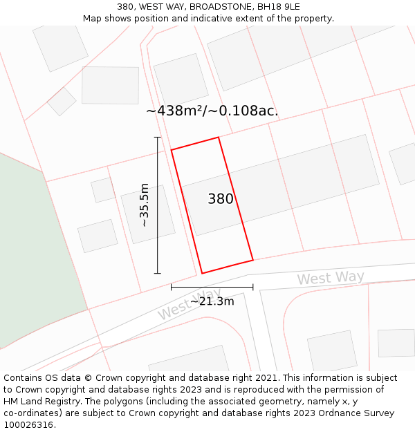 380, WEST WAY, BROADSTONE, BH18 9LE: Plot and title map