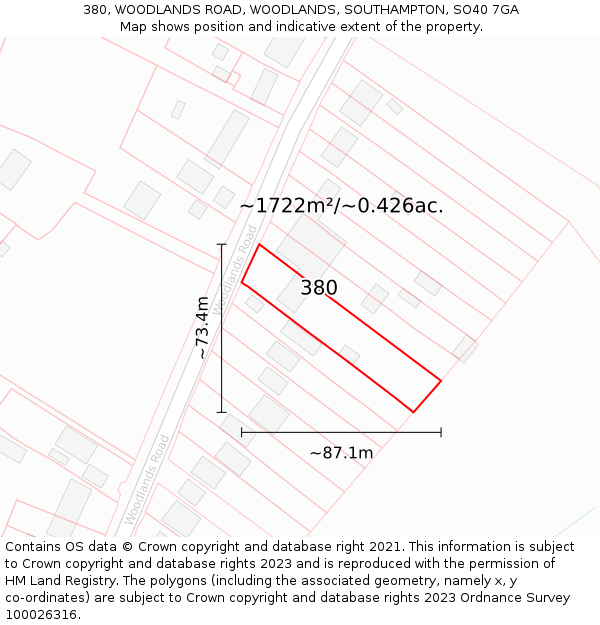 380, WOODLANDS ROAD, WOODLANDS, SOUTHAMPTON, SO40 7GA: Plot and title map