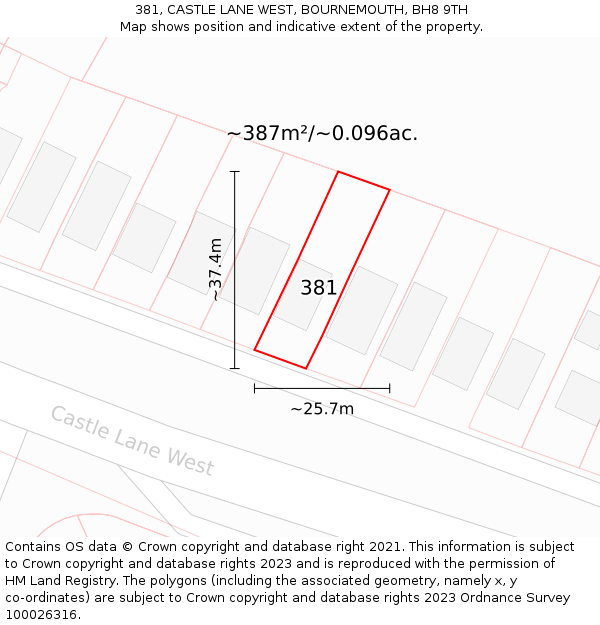 381, CASTLE LANE WEST, BOURNEMOUTH, BH8 9TH: Plot and title map