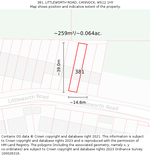 381, LITTLEWORTH ROAD, CANNOCK, WS12 1HY: Plot and title map