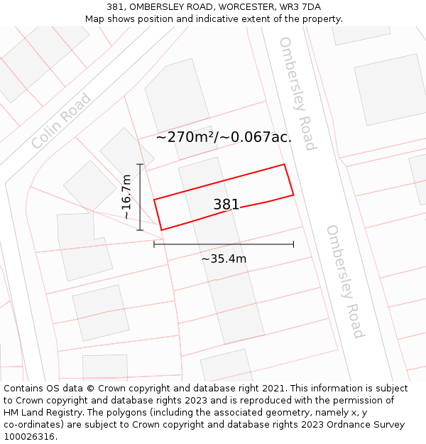 381, OMBERSLEY ROAD, WORCESTER, WR3 7DA: Plot and title map