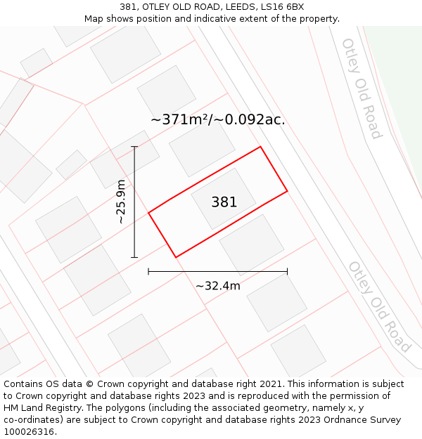 381, OTLEY OLD ROAD, LEEDS, LS16 6BX: Plot and title map