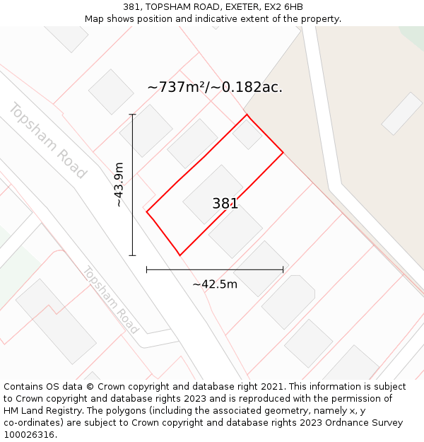 381, TOPSHAM ROAD, EXETER, EX2 6HB: Plot and title map