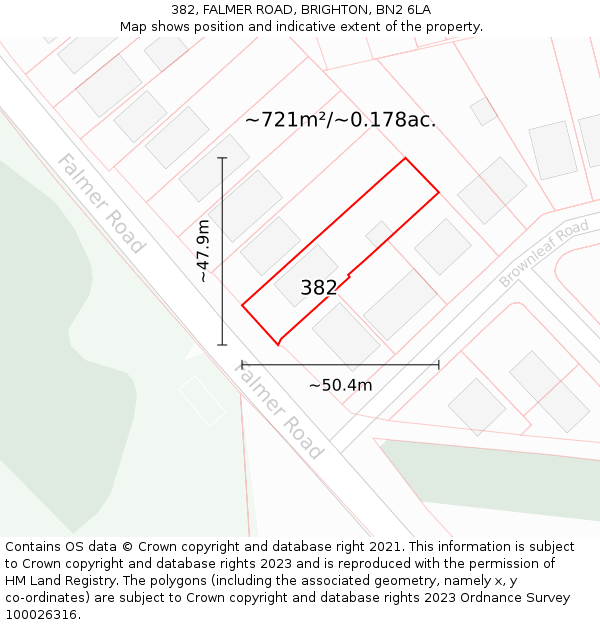 382, FALMER ROAD, BRIGHTON, BN2 6LA: Plot and title map