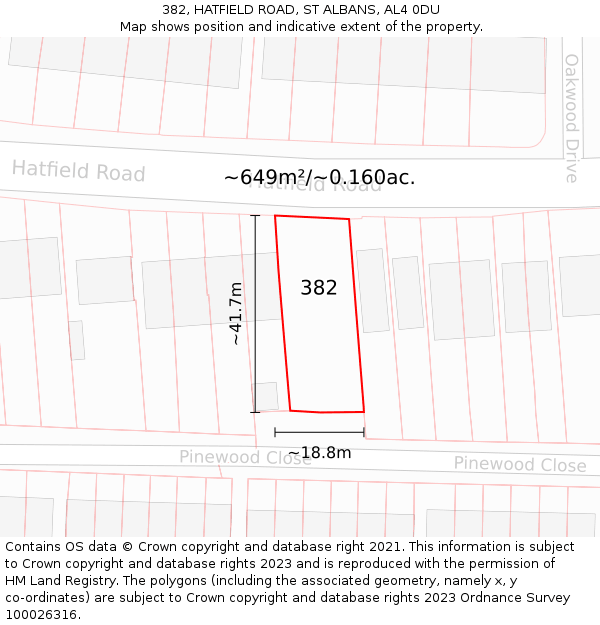 382, HATFIELD ROAD, ST ALBANS, AL4 0DU: Plot and title map