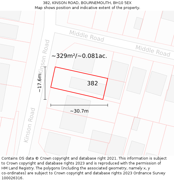 382, KINSON ROAD, BOURNEMOUTH, BH10 5EX: Plot and title map