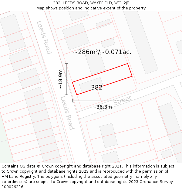 382, LEEDS ROAD, WAKEFIELD, WF1 2JB: Plot and title map