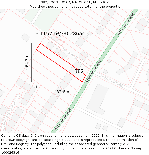 382, LOOSE ROAD, MAIDSTONE, ME15 9TX: Plot and title map