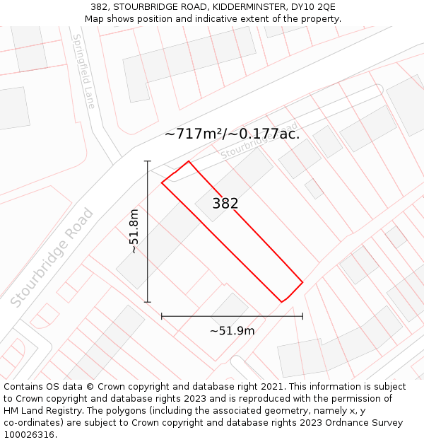 382, STOURBRIDGE ROAD, KIDDERMINSTER, DY10 2QE: Plot and title map