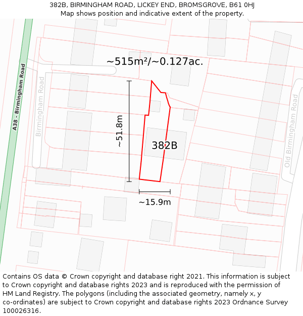 382B, BIRMINGHAM ROAD, LICKEY END, BROMSGROVE, B61 0HJ: Plot and title map