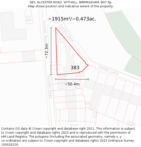 383, ALCESTER ROAD, WYTHALL, BIRMINGHAM, B47 6JL: Plot and title map