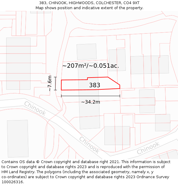 383, CHINOOK, HIGHWOODS, COLCHESTER, CO4 9XT: Plot and title map