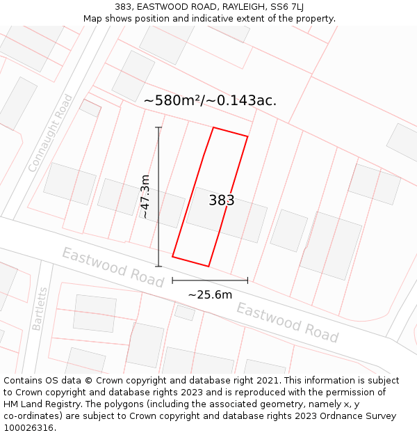 383, EASTWOOD ROAD, RAYLEIGH, SS6 7LJ: Plot and title map