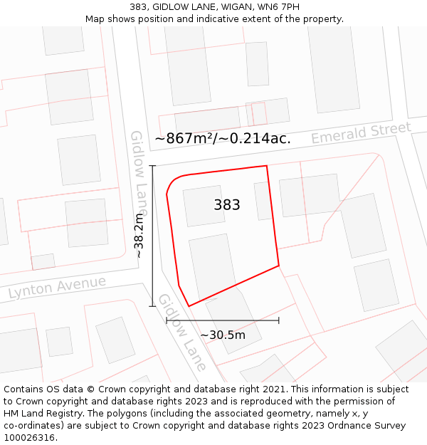 383, GIDLOW LANE, WIGAN, WN6 7PH: Plot and title map