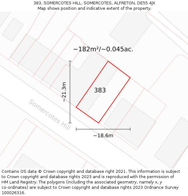 383, SOMERCOTES HILL, SOMERCOTES, ALFRETON, DE55 4JX: Plot and title map