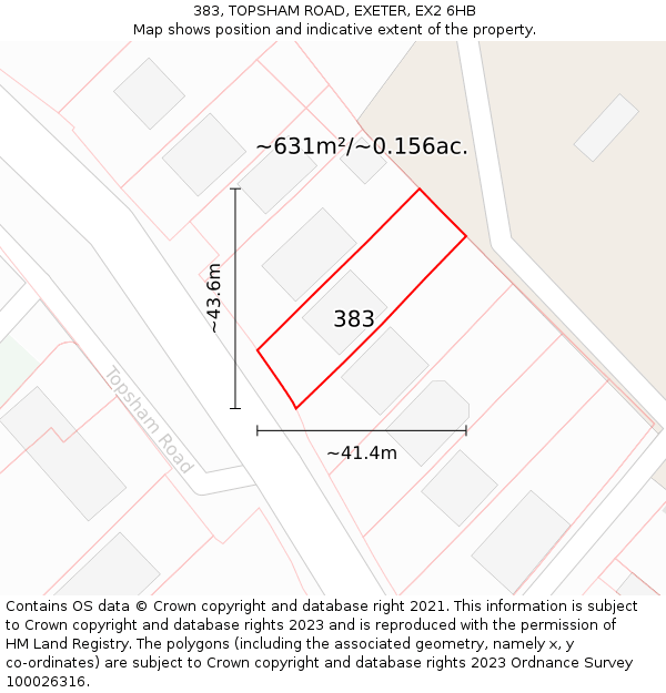 383, TOPSHAM ROAD, EXETER, EX2 6HB: Plot and title map