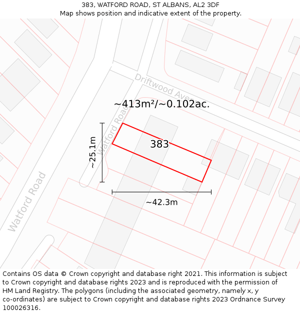 383, WATFORD ROAD, ST ALBANS, AL2 3DF: Plot and title map