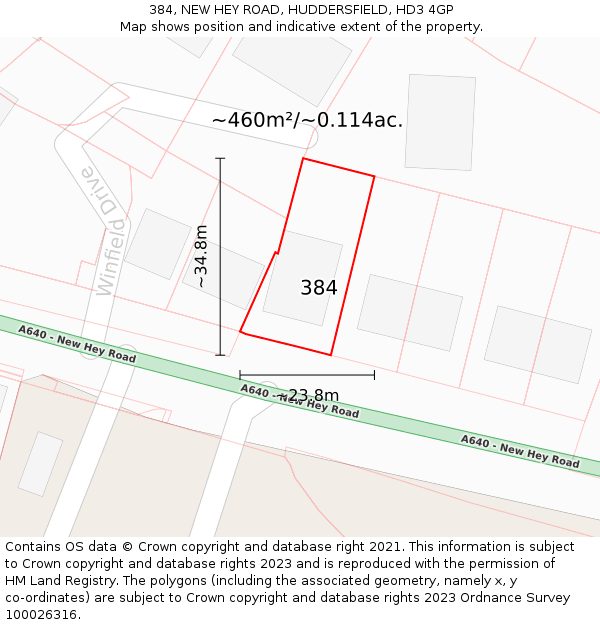 384, NEW HEY ROAD, HUDDERSFIELD, HD3 4GP: Plot and title map