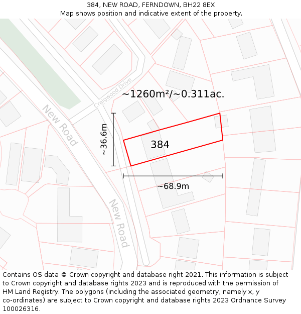 384, NEW ROAD, FERNDOWN, BH22 8EX: Plot and title map