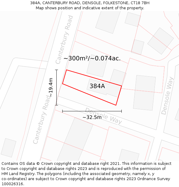 384A, CANTERBURY ROAD, DENSOLE, FOLKESTONE, CT18 7BH: Plot and title map