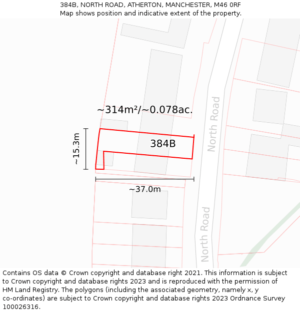 384B, NORTH ROAD, ATHERTON, MANCHESTER, M46 0RF: Plot and title map